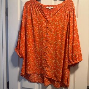 Rose & Olive Orange Buttoned Tunic with 3/4 Sleeves
